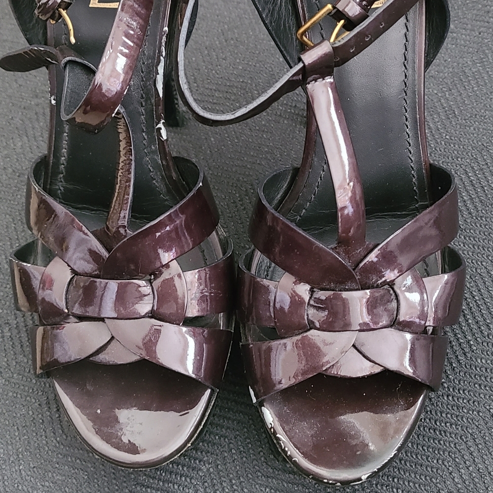 YSL Black Patent Leather Platform Sandals